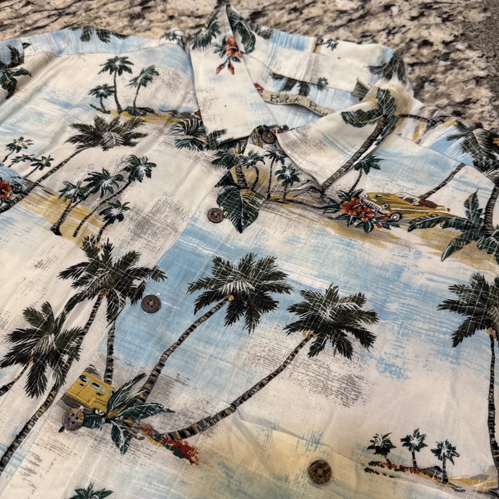 Batik Bay Vintage Men's Blue Floral Hawaiian Print Rayon Button Shirt Big 2XL